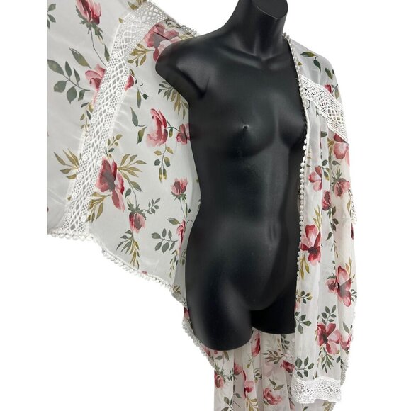 Torrid Floral Sheer Kimono Wrap Crochet Cover Up One Size Plus Short Sleeve New - Picture 4 of 8